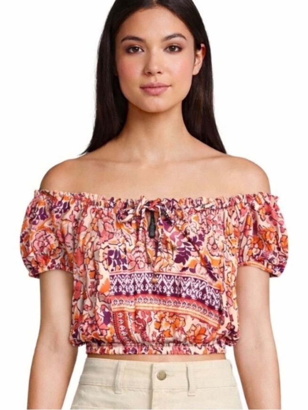 Angie Off-the-Shoulder Cap Sleeve Crop Top – Juniors S / M / L NWT $36